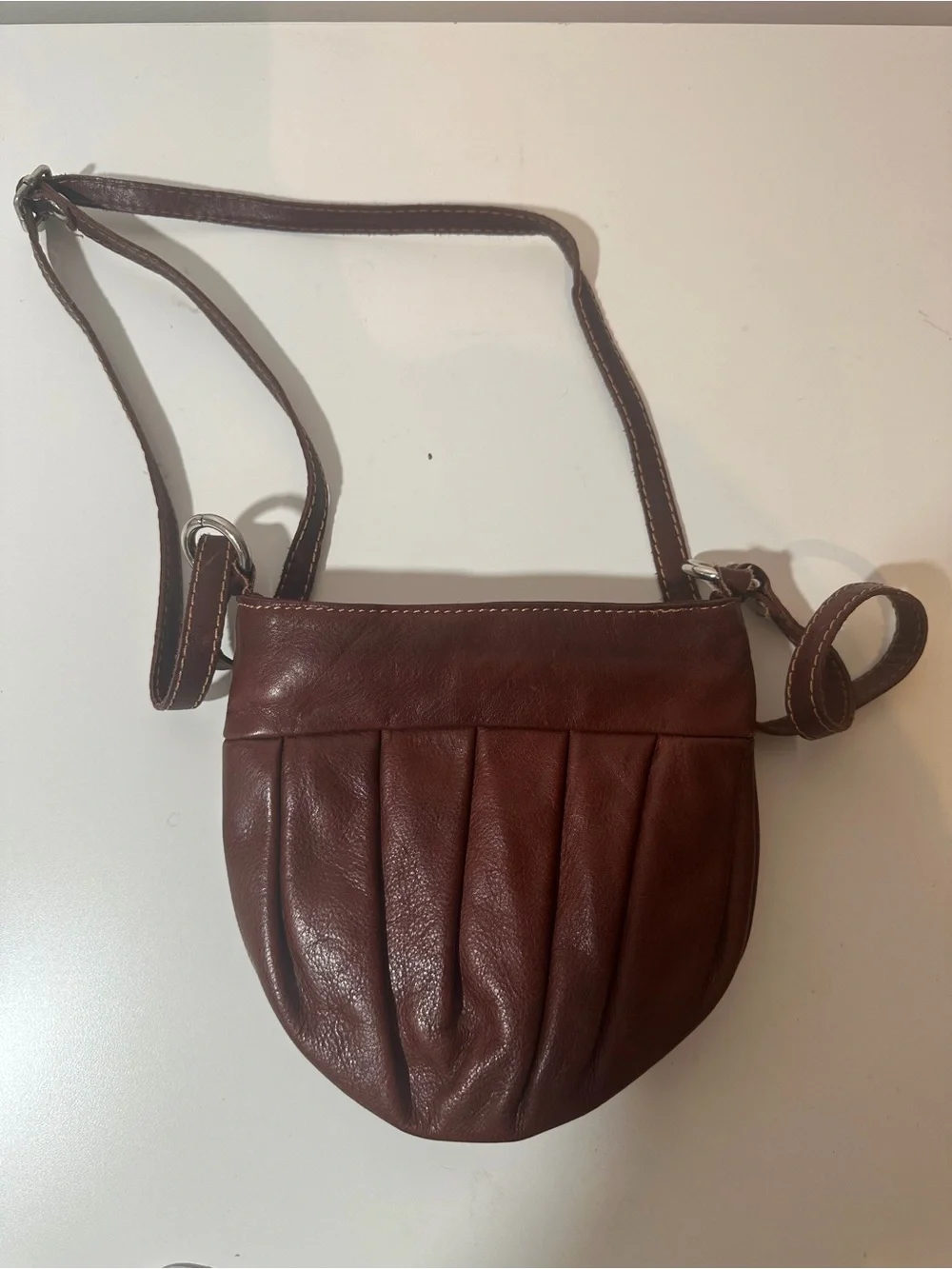 Vera Pelle Made In Italy Genuine Leather Brown Crossbody Bag Mini Pleated Purse